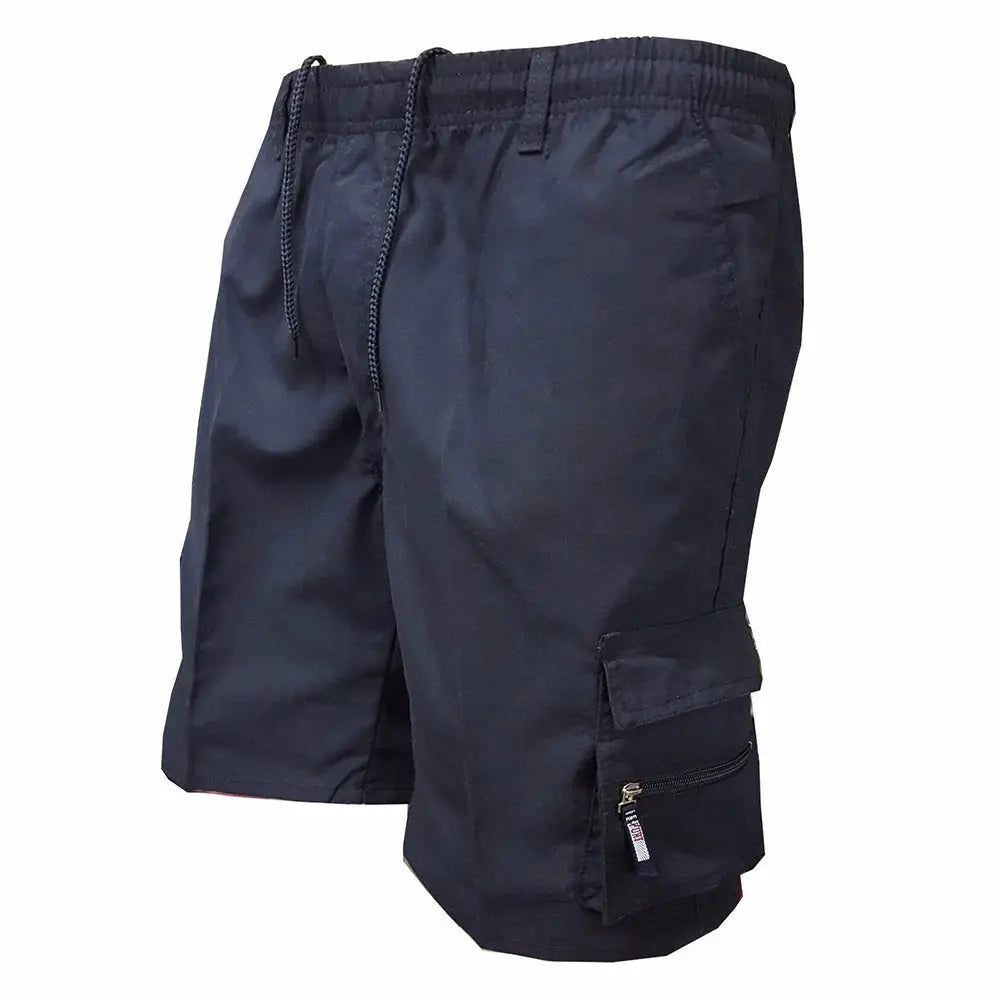 Men's tactical cargo shorts in navy with drawstring waist and zipper cargo pocket, Simples Market