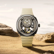 Daniel Gorman men's automatic skeleton watch with beige silicone strap, 5 ATM waterproof