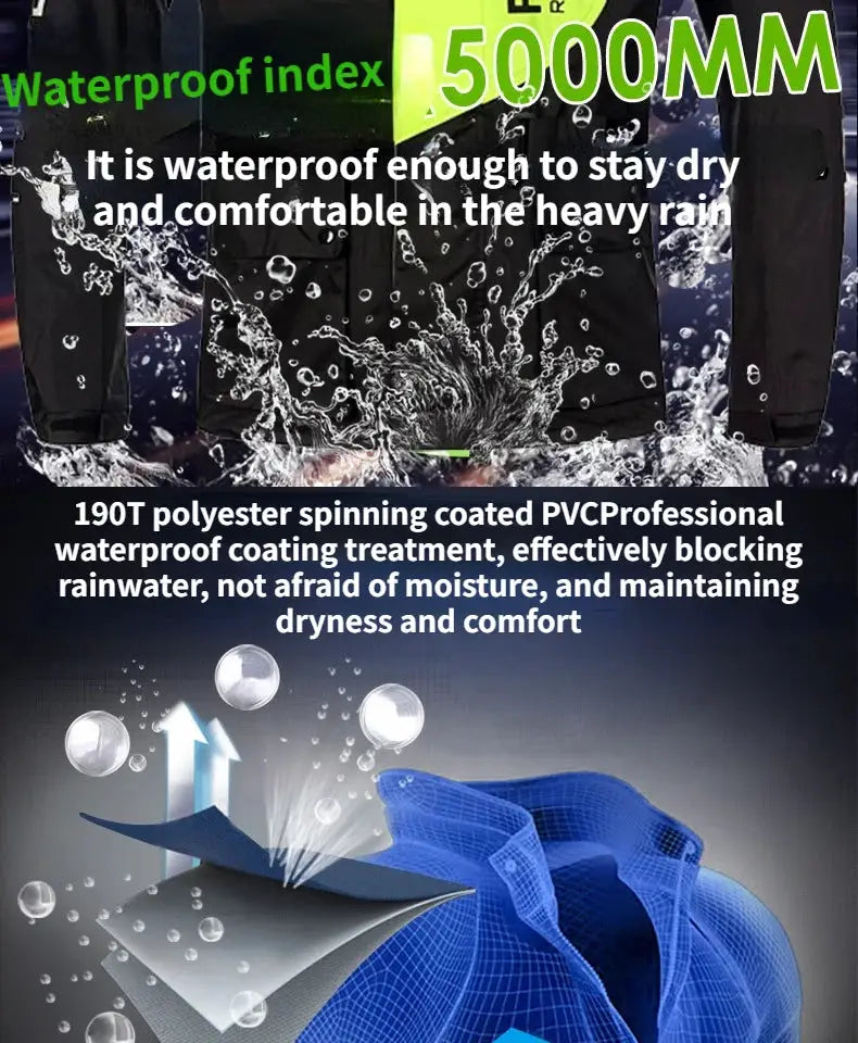 POLE motorcycle raincoat set by Simples Market, breathable waterproof, black with blue lining; rain pants included