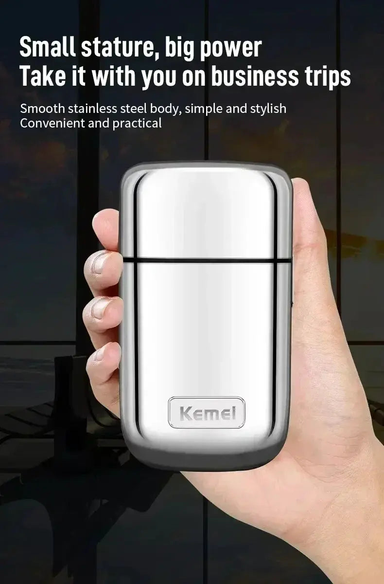 Kemei hair clipper with silver metal body, portable electric trimmer by Simples Market