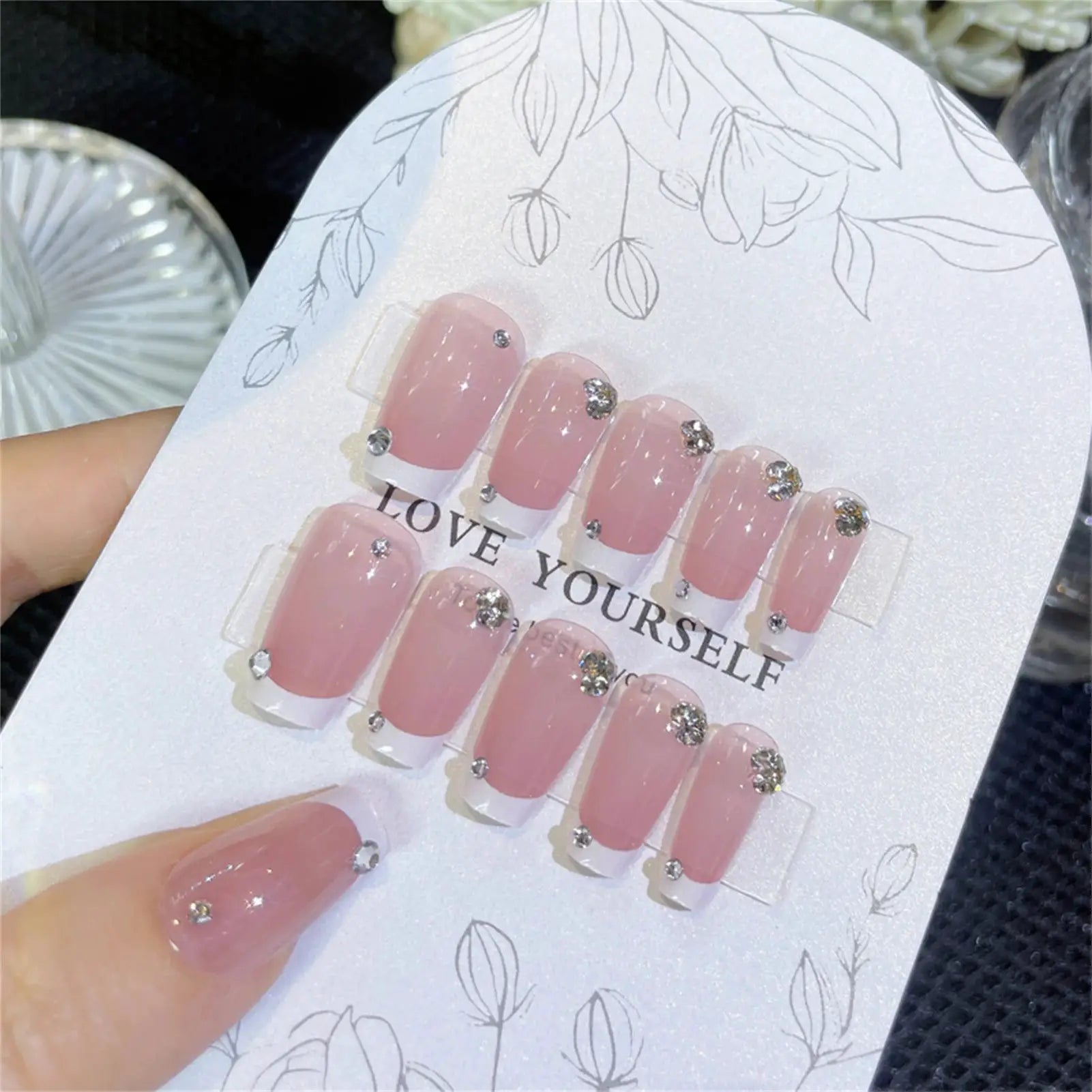 LuxeNail Blush Pink False Nails Bowknot Diamond Pearl Design Press On Nail Tips Harmless Smooth Edge Safe DIY Mani