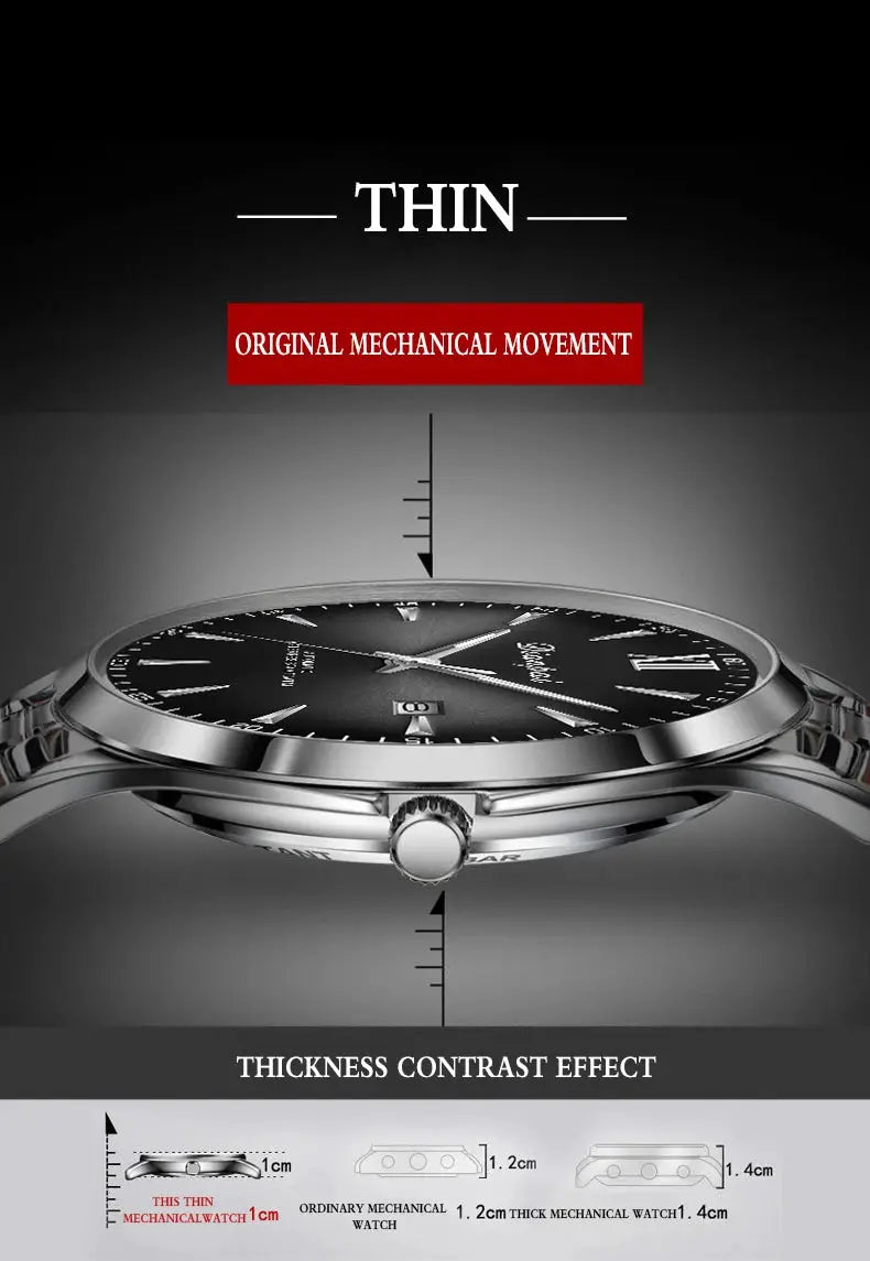 Dianpai Simple Business men's stainless steel fully automatic mechanical watch with calendar date window