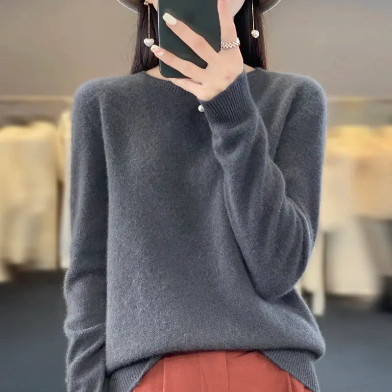 Aurora Merino O Neck Sweater For Women 100 Percent Extrafine Australian Merino Wool Lightweight Warmth
