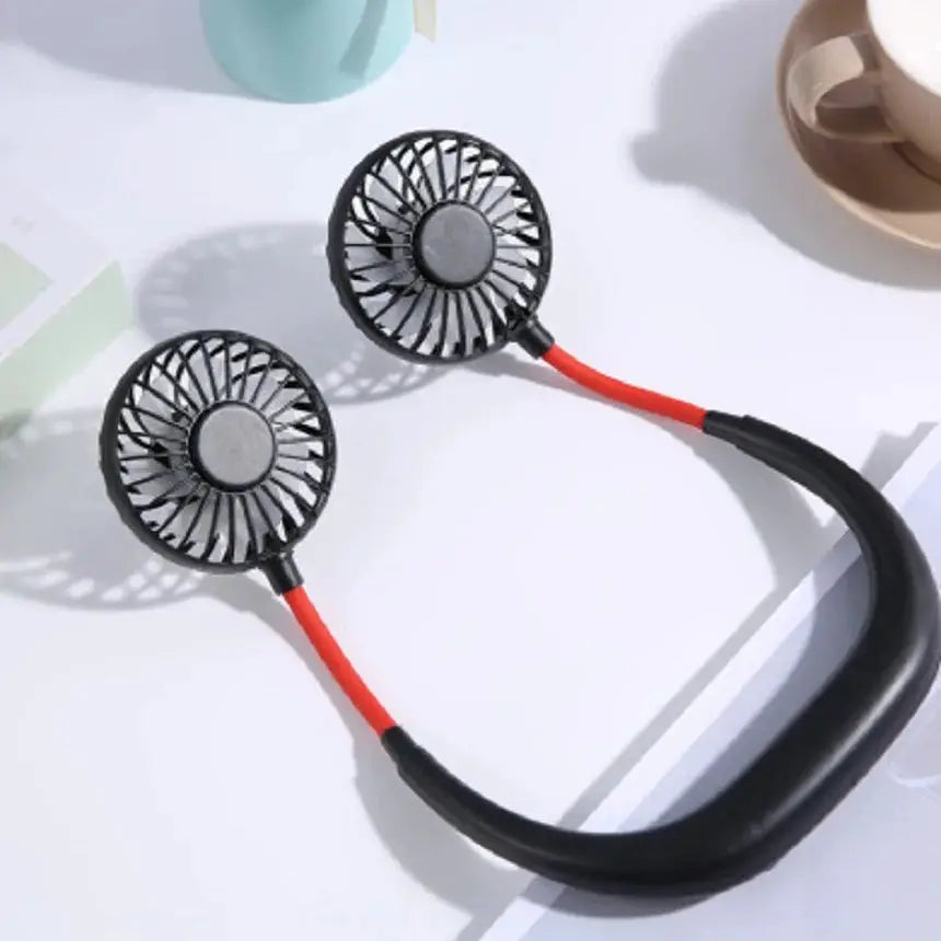USB Portable Neck Fan Hands Free Dual Mini Sports Fan 3 Speed Adjustable Rechargeable 360 Degree Rotation