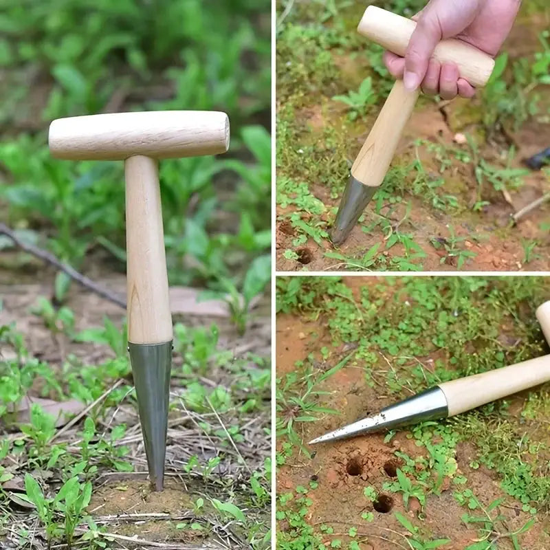 Stainless Steel Hand Dibber With Wood Handle For Sowing Seeds Transplanting Plants Planting Bulbs And Digging