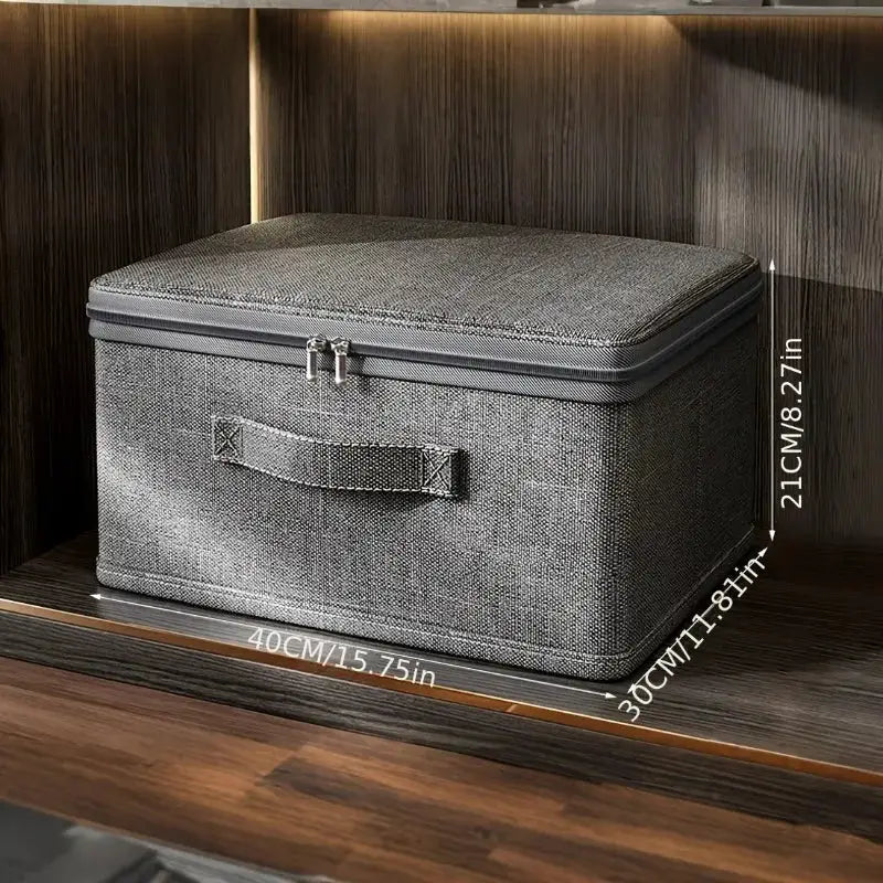 Simples Market fabric storage box with lid and handle, gray fabric, 40x30x21 cm
