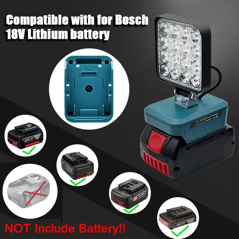 LED Flashlight Compatible With Makita DeWalt Milwaukee Bosch Ryobi Lithium Battery Packs Working Light For Camping