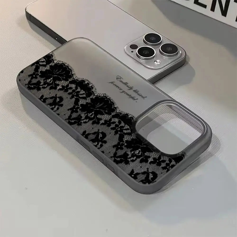 LaceGuard Black Lace Phone Case Shockproof Clear Protection for iPhone 11 to 17 Pro Max