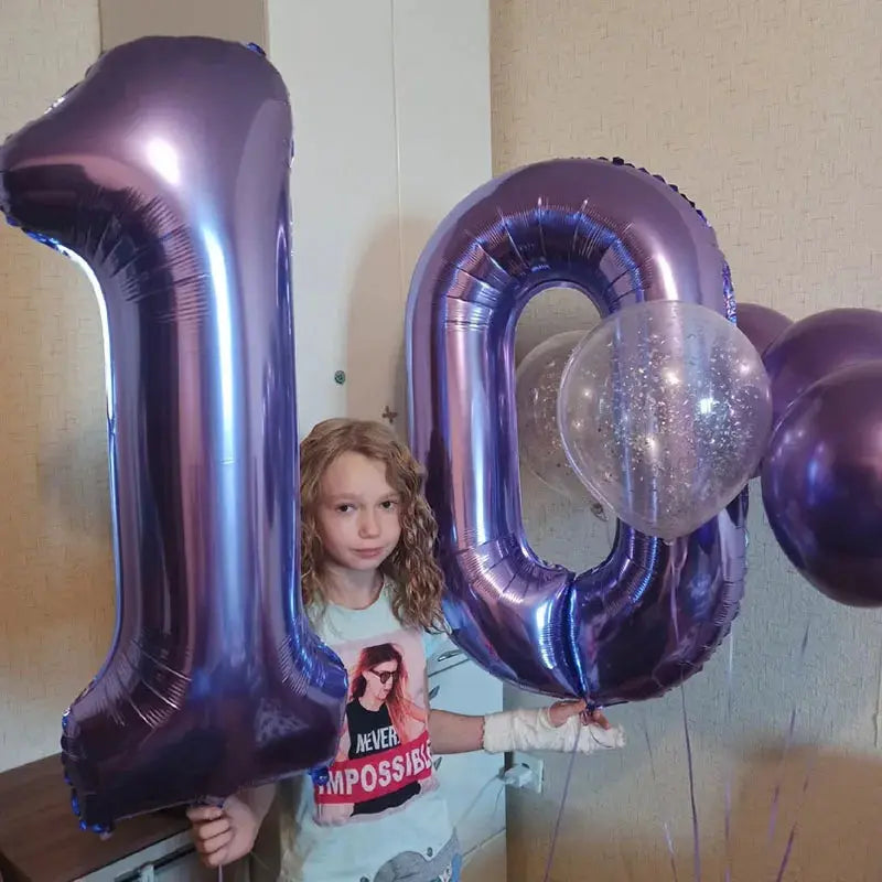 32 Inch Purple Number Balloons Foil For Birthday Party Decoration 1 2 3 Years Old