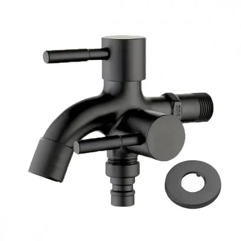 Simples Market 1/2-inch double-outlet faucet with dual controls, black finish and washer
