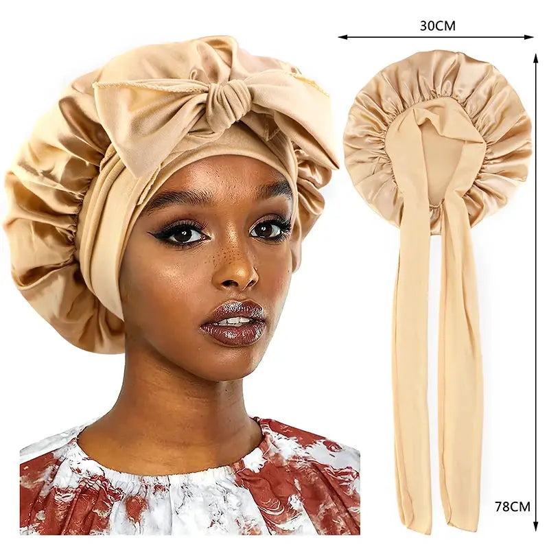 LuxeSatin Satin Sleeping Cap For Women With Wide Band Stretch Head Tie For Secure Nighttime Comfort