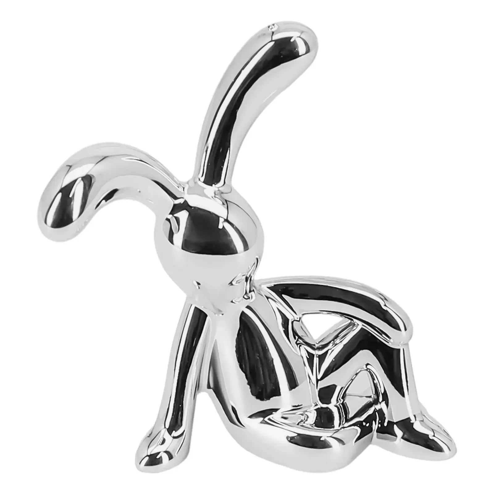 Chrome rabbit figurine for car interior center console decoration, polished silver