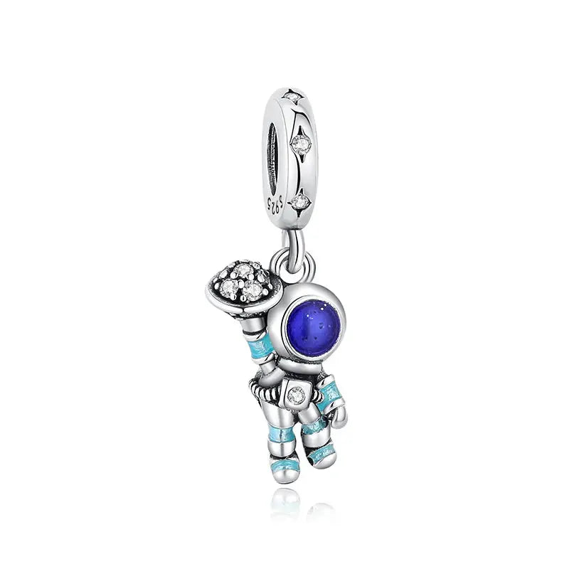 925 Sterling Silver Charms For Original Bracelets Star Moon Sun Spaceman Zircon Pendant Beads For DIY Women Necklaces