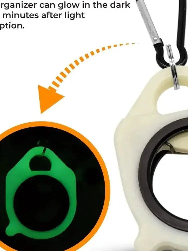 Simples Market fluorescent cable tie organizer with glow-in-the-dark green insert; portable wire-tie storage tool.
