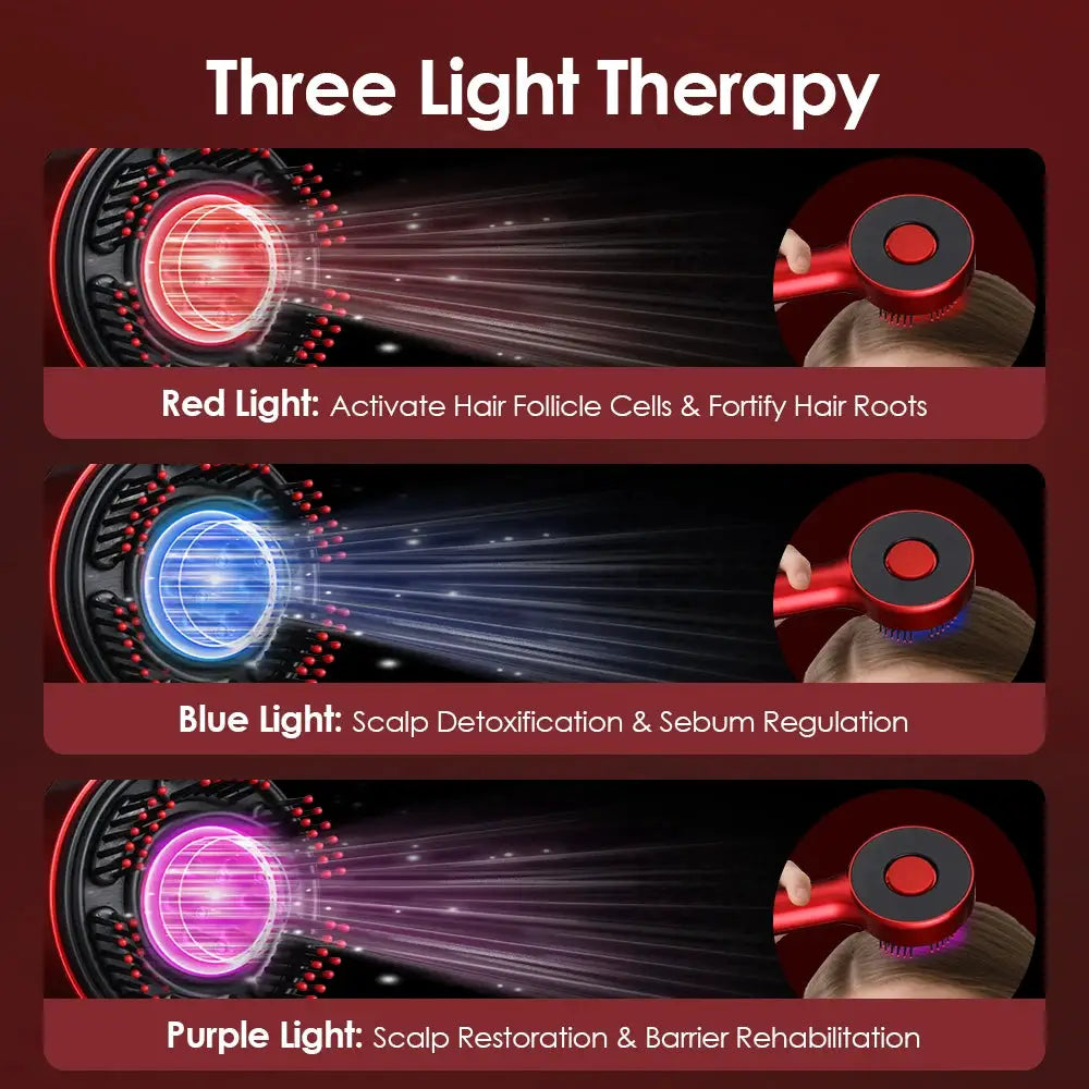 Simples Market Electric Head Massager Hair Growth Comb with red, blue, purple LED lights for scalp care