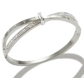 Geometric Stainless Steel Cuff Bracelet For Women With Adjustable Fit And Gold Color Plating
