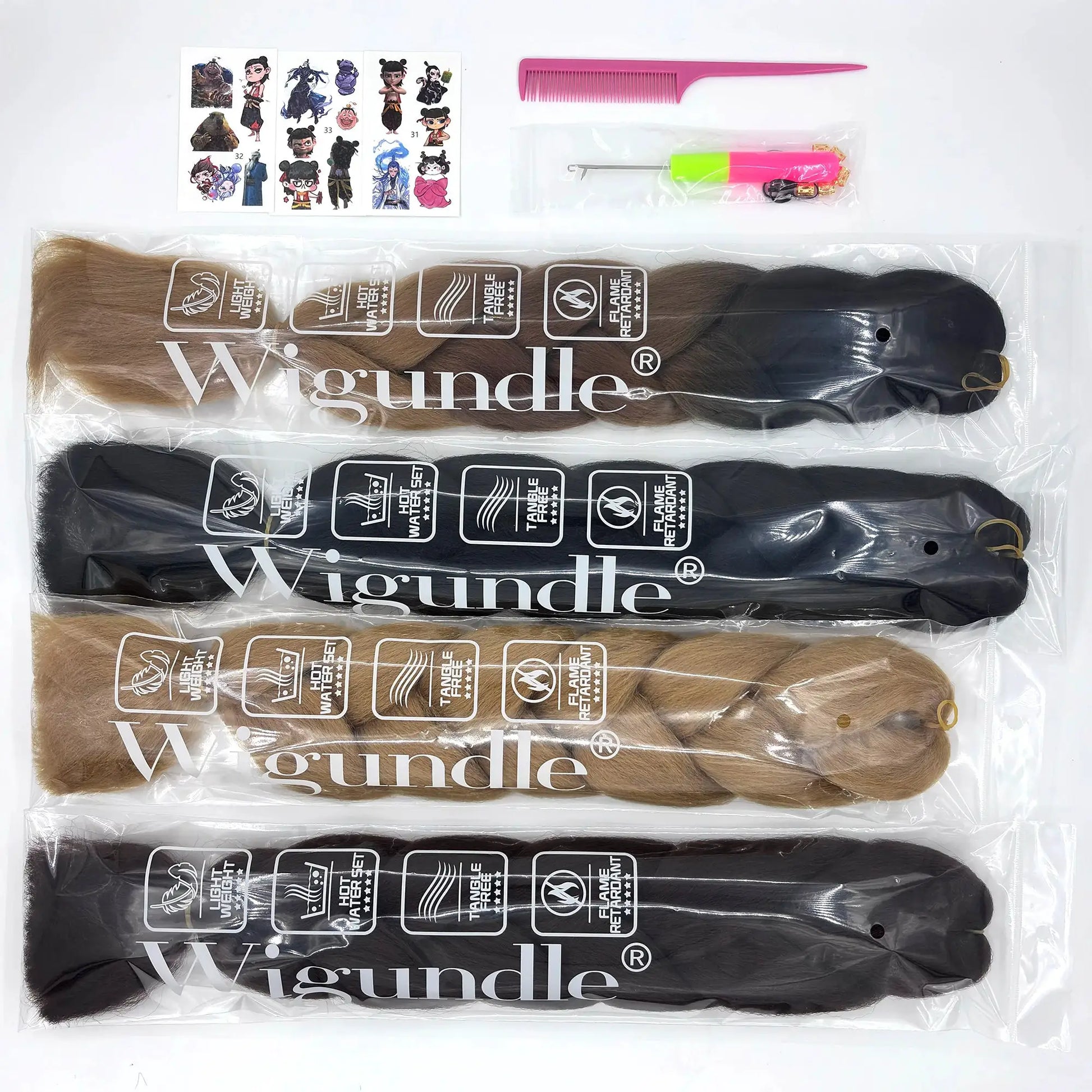 Long 24in Jumbo Braid Extensions Kanekalon Afro Ombre hair; Simples Market multi-bundle set with pink comb