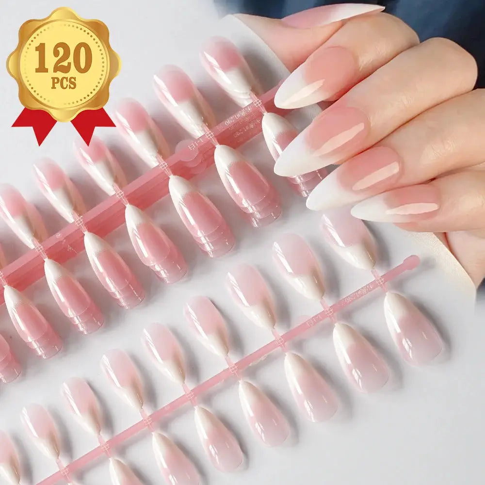 120Pcs Medium Long Square Acrylic French Press On Nails Full Cover For Women Mixed Sizes