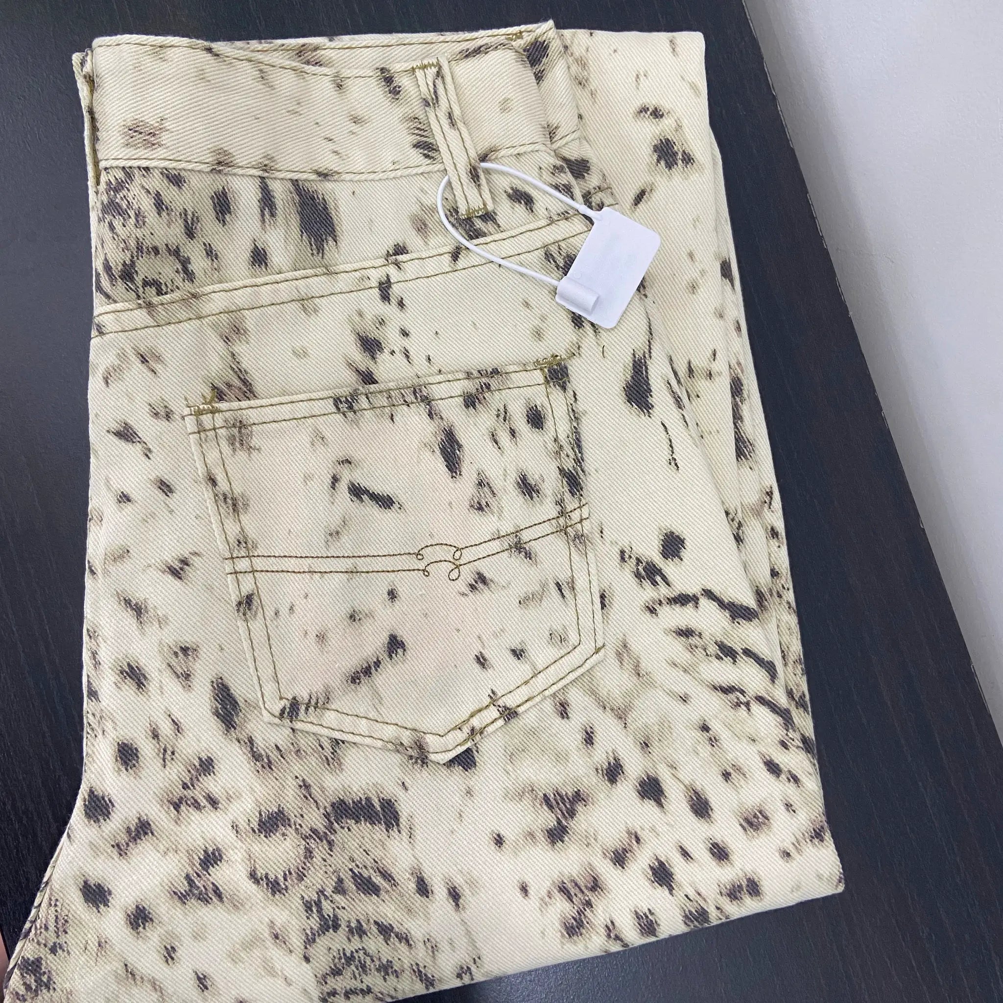 Baggy Wide Leg Jeans Women High Waisted Leopard Print Y2K Denim