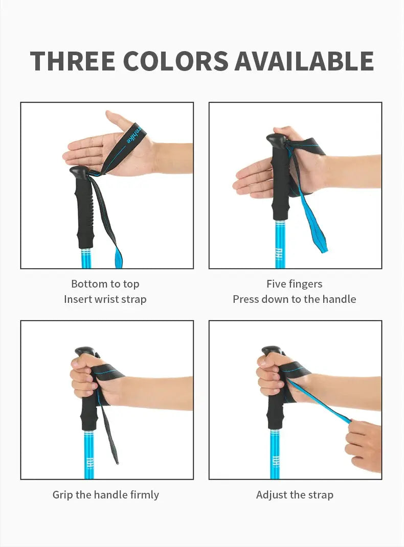 Naturehike trekking pole with blue aluminum shaft, black grip and wrist strap