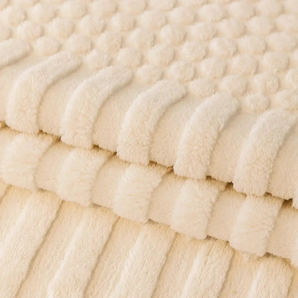 Thick warm geometric jacquard fleece anti-slip sofa cover by Simples Market in cream ivory