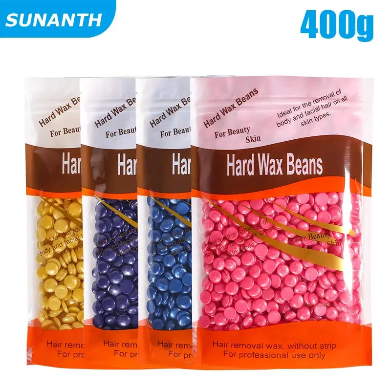 Hard wax beans 4-pack by SUNANH; yellow, purple, blue and pink for waxing