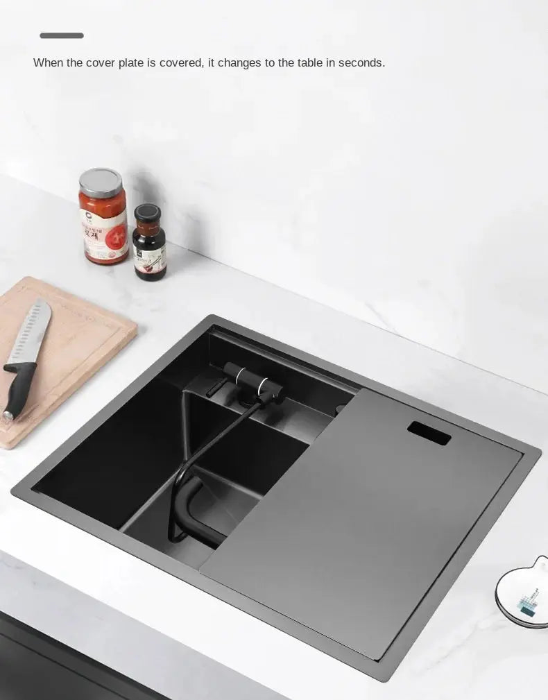 Nano hidden kitchen sink by Simples Market, 55x45x23 cm, with 304 stainless steel cover and single groove