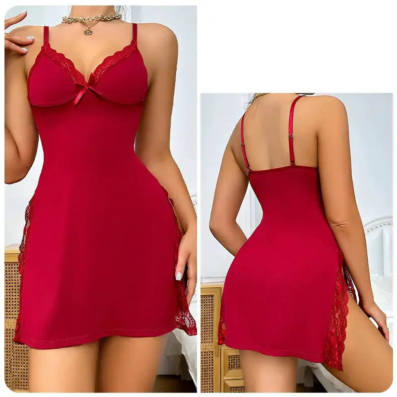 LuxeSilk Satin Nightgown Faux Silk Sleepwear Spaghetti Straps V Neck for Sleek Summer Comfort Women