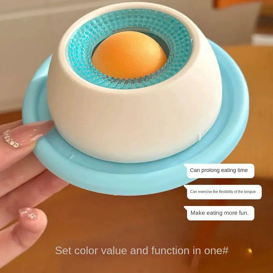 Lick toy for dogs Simples Market, interactive slow-feeder with blue base, white dome, teal ring and orange ball