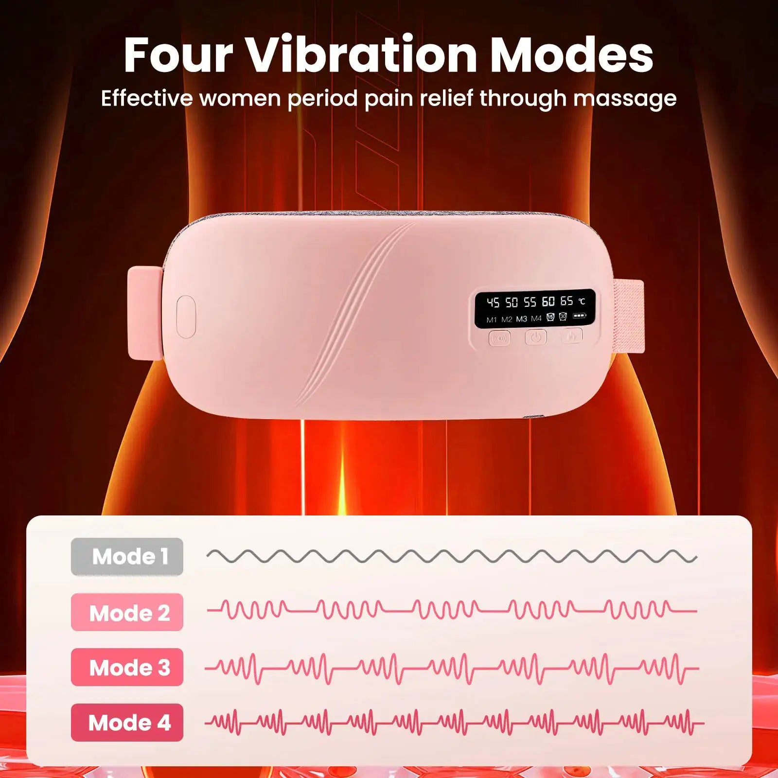 Waist massage belt, pink 5-mode electric heating and vibration device for menstrual cramps, Simples Market.