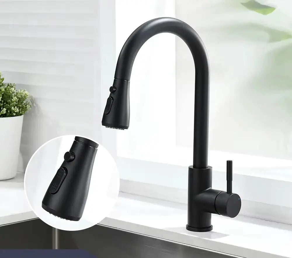 Kitchen faucet Simples Market matte black with pull-out spray head and high-arc spout