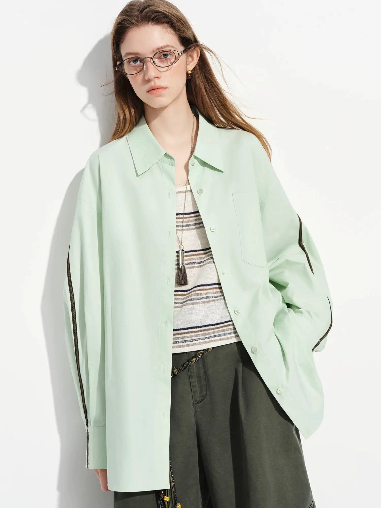 FSLE Premium oversized mint green cotton shirt with long sleeves, by Simples Market