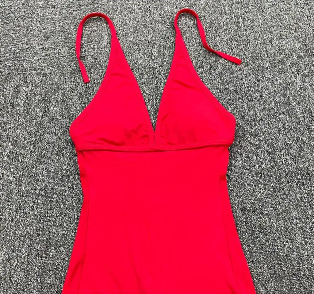 Yoga jumpsuit for women, red with padding, sporty gym wear