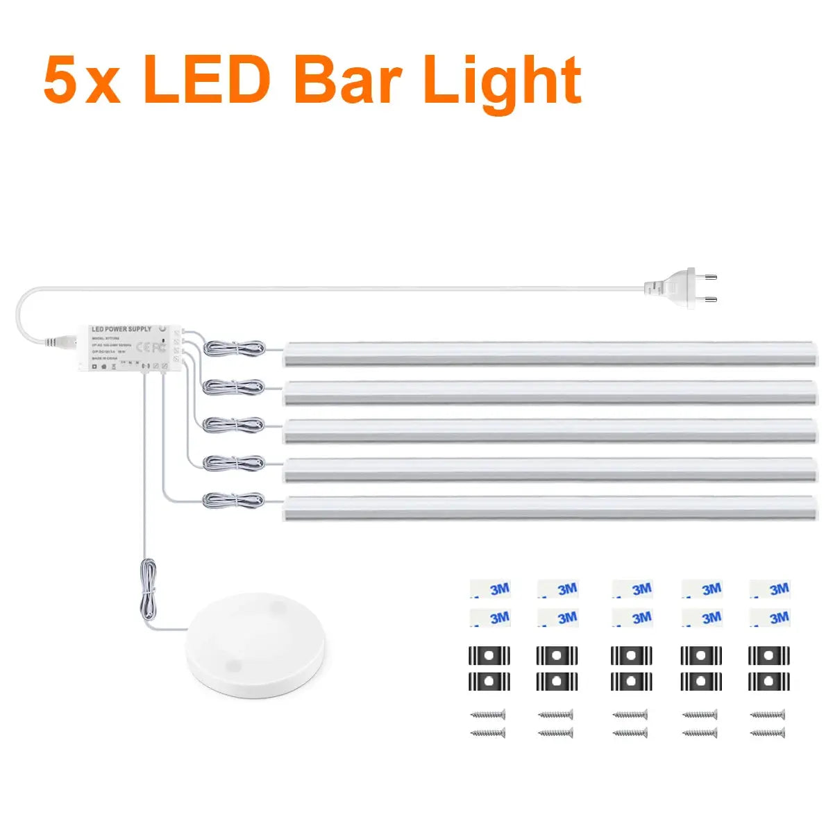Simples Market 5x white LED under-cabinet bar lights kit with power supply and motion sensor