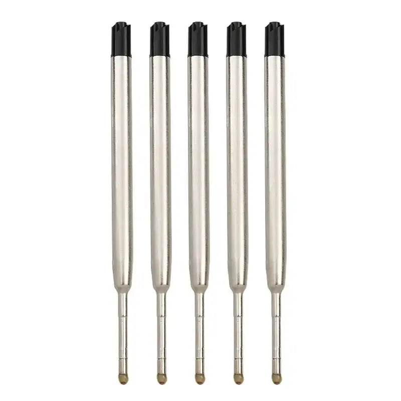 Simples Market 5-pack Parker ballpoint pen refills, silver metal bodies with black tips, medium point