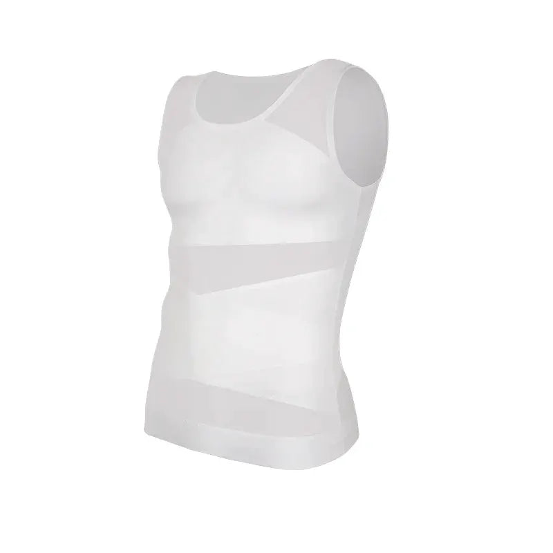 Simples Market men's shapewear tank top sleeveless vest with cross mesh panels, white, 3XL compression undershirt