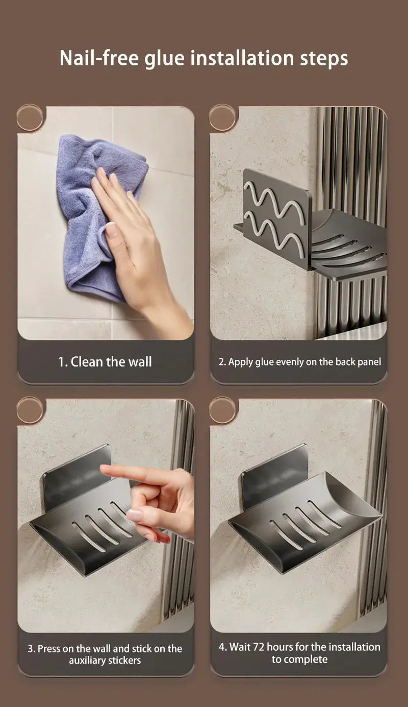 Black carbon steel wall-mounted soap box, non-perforated bathroom soap storage rack by Simples Market.