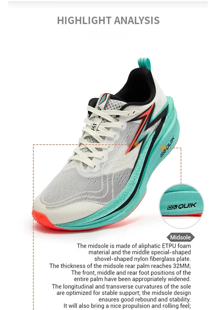 361 Degrees Flame 4.0 MIX men's running shoes, white mesh upper with turquoise midsole and orange outsole