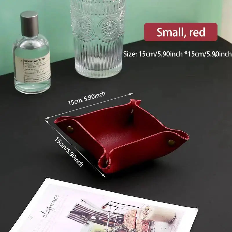 Leather Living Room Entry Key Storage Box and Cosmetics Sundries European Tray Desktop Organizer