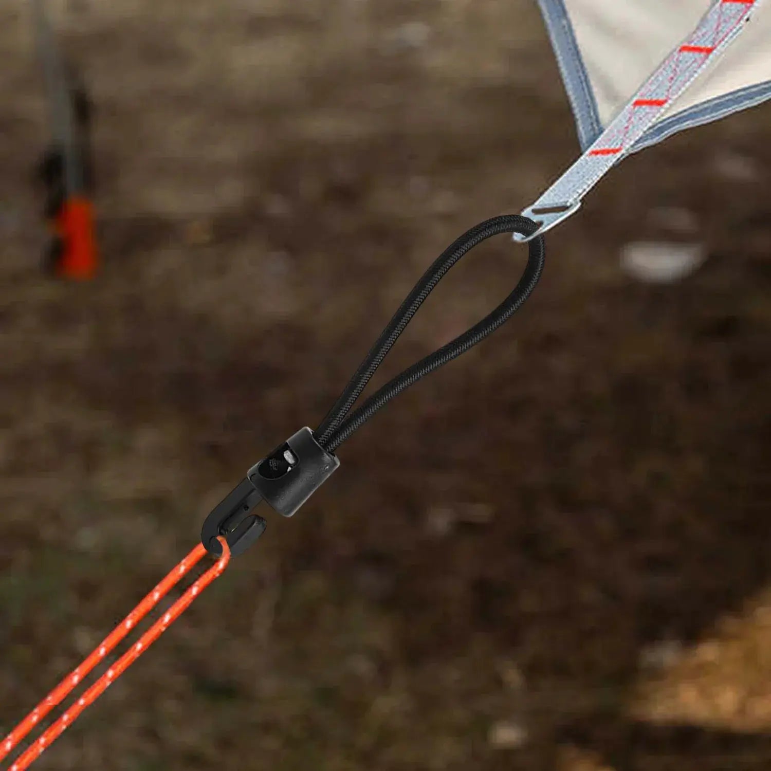 Simples Market bungee cord with hooks; black elastic cord with orange strand for camping tarpaulin