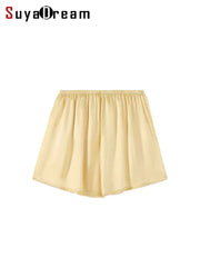 SuyaDream silk shorts, white, elastic waist, 100% real silk