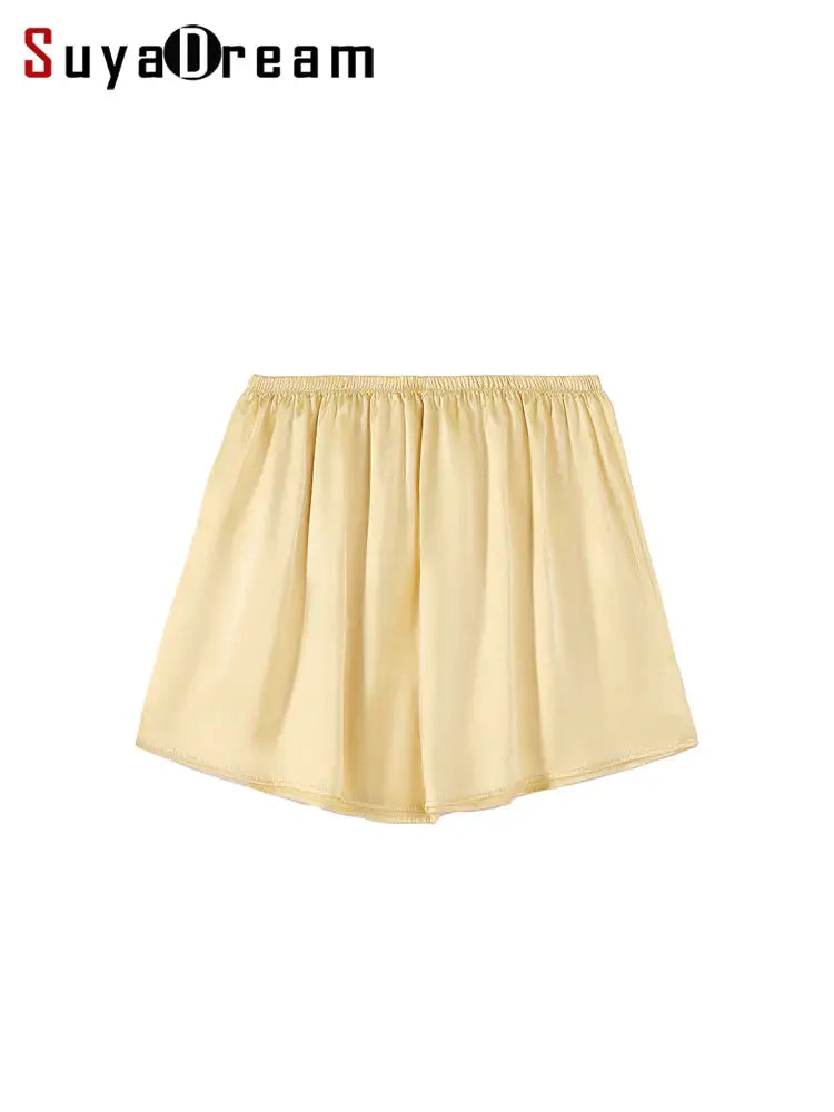 SuyaDream silk shorts, white, elastic waist, 100% real silk