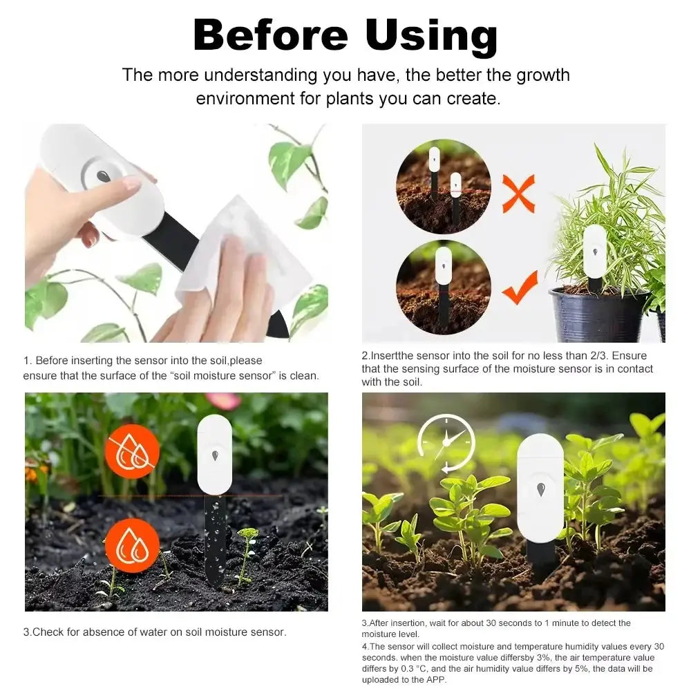 Zigbee soil moisture sensor by Simples Market with temperature, humidity and luminance for Tuya app and Zigbee2MQTT.