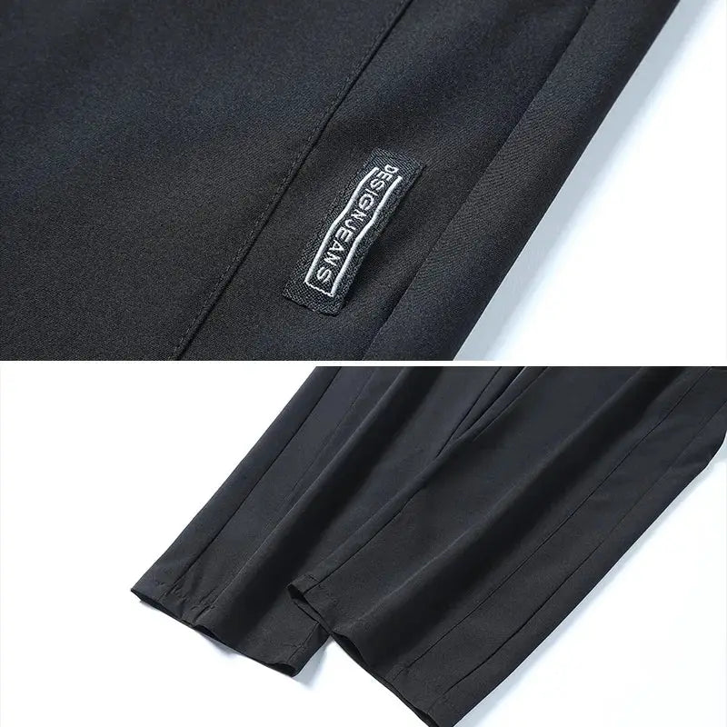 Running pants Simples Market, black lightweight quick-dry fabric with elastic cuffs.