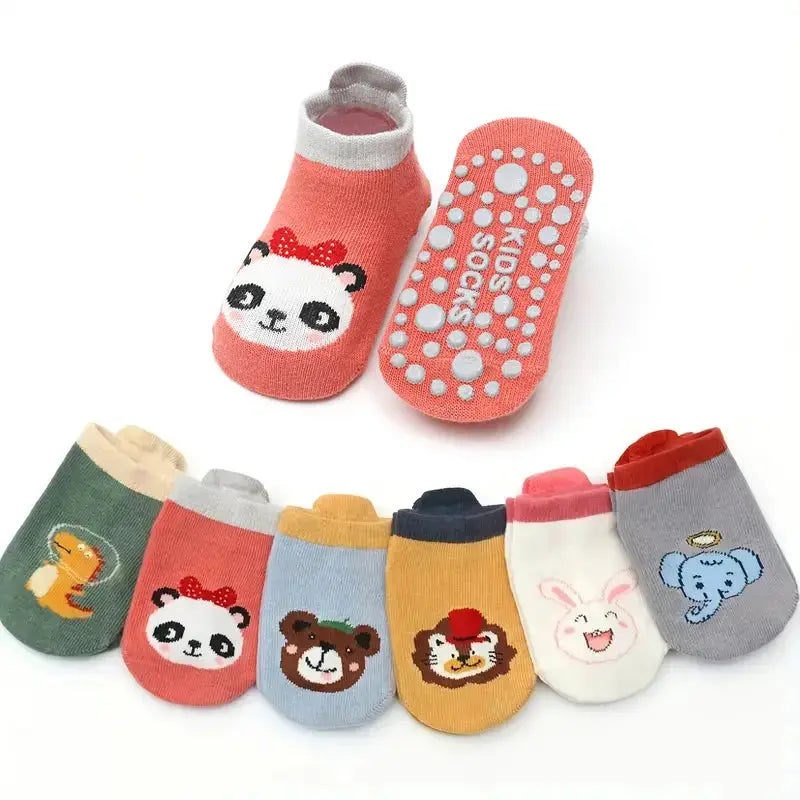 6 Pairs Kids Cotton Socks Cute Cartoon Animal Pattern Breathable Non Slip Floor Socks