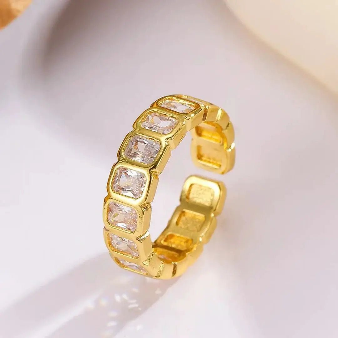 White Square Zirconia Open Ring For Women Adjustable Fashion Jewelry Ideal For Wedding Gift - Simples Market