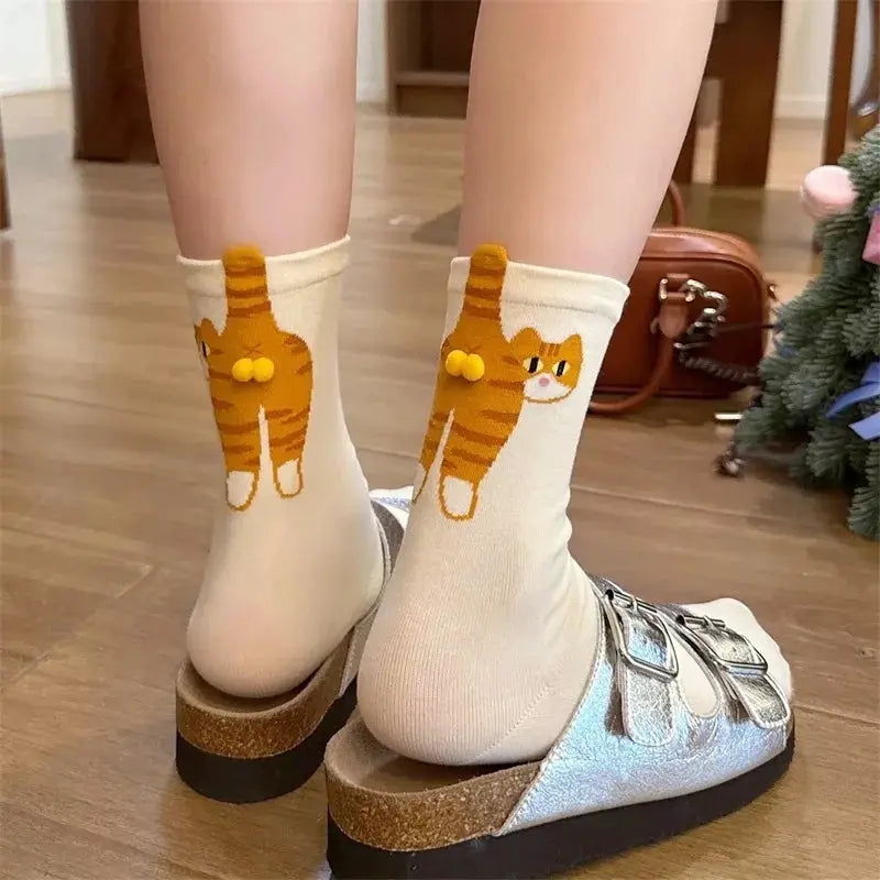 3D Cute Cat Socks Black And White Cotton Socks For Women And Girls Breathable Soft Kawaii Gift Sock Set