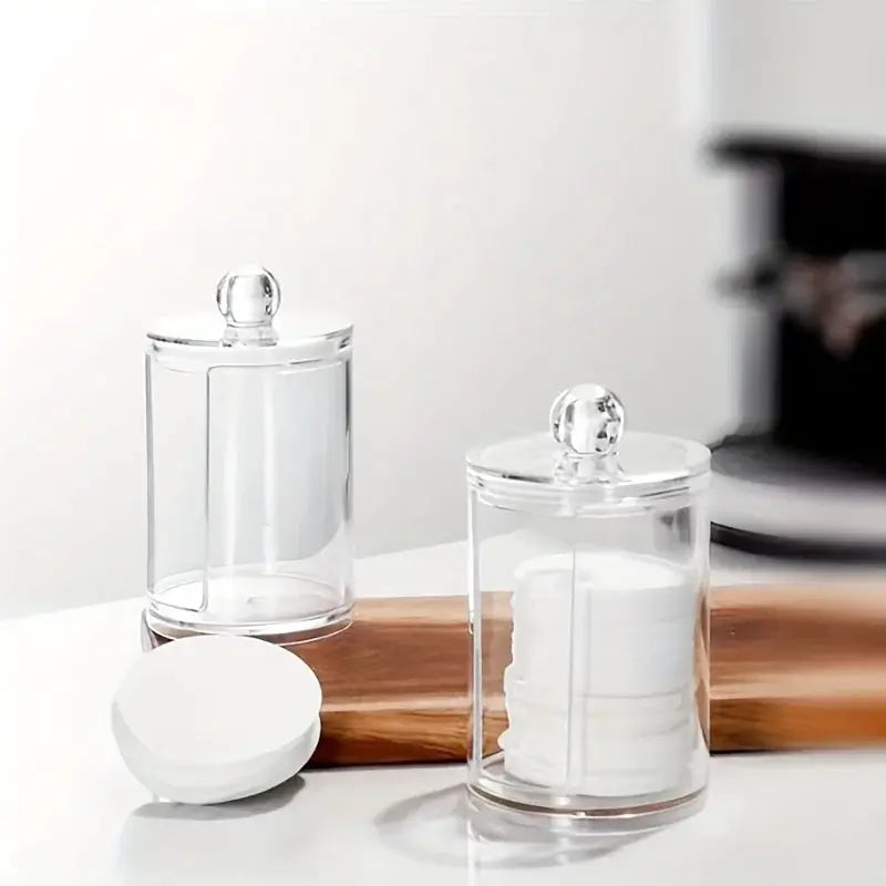 LuminaCosmetics Round Clear Acrylic Makeup Organizer For Cotton Pads And Swabs Storage And Easy Access