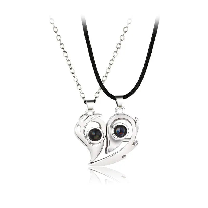 Couple Magnetic Heart Pendant Necklace Electrocardiogram Design Interlocking Hearts Valentines Gift