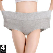 4-piece gray high-waist cotton women's panties; abdominal shaper briefs